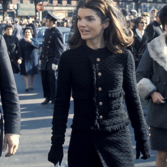 CHANEL Jackets & Blazers - Chanel Tweed Jacket Black Silver logo buttons As Seen on First Lady Size XS
